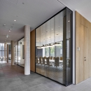 Double glass partition wall with blinds between the glass