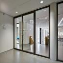 Fire resistant glass wall with large doors