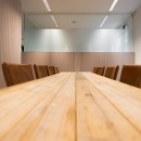 Office wall with wood and glass