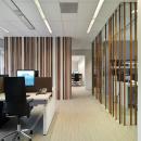 Wood construction on the glass of a office partition