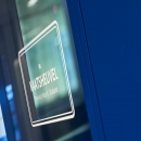 Text print on a double glass partitions wall