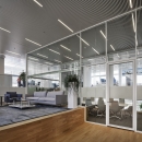 Boardroom with extra high glass walls.
