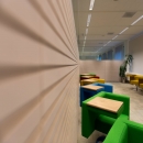 Detail of the wood panels on a partitions wall