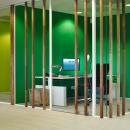 Wood construction on the glass of a office partition
