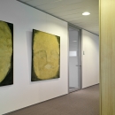 Closed demountable wall with aluminum framed door.