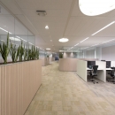 Glass office units with wood paneling ant planters