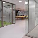 Multiple demountable partition walls with privacy film on the glass