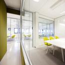 Single glass partitions wall. Partial closed.