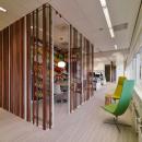 Wood construction on the glass of a office partition