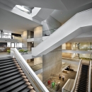 Main stair casewith QbiQ glass wall on every floor