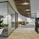 Single glass partitions wall combined with wood door frames