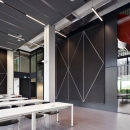 Extra high partition wall with acoustic elemens added