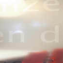 Closeup text design foil on glass wall