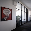 Route 66 glass partition with industrial look and feel