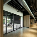 Glass partition with horizontal and vertical division