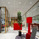 multiple silence rooms and a long partition wall on the right side