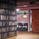 Glass conversation room with barn doors.
