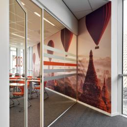 Glass partition wall and framed door at Seeligkazerne Breda, the Netherlands.