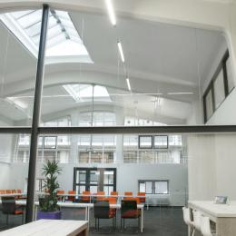 Extra high arc shape glass wall with double doors