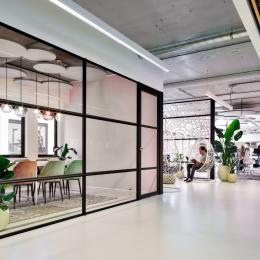 Old fashion industrial look aluminum partition walls.