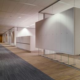 Glass walls with integrated cabinets