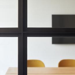 Detail of the division classic industrial look glass wall