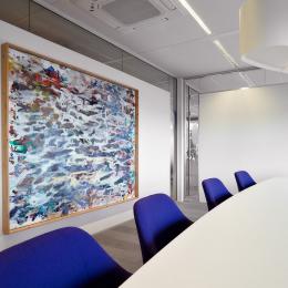 Partial glass and plasterboard demountable wall 
