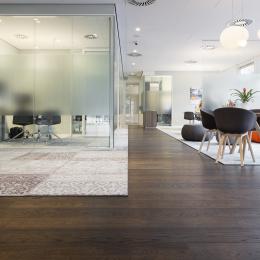 Conversation rooms for privacy in the main hall at Rabobank Capelle a/d Ijssel