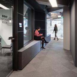 Corridor with single glass partition window and hard glass door