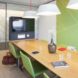 Conference room with single glass partition wall