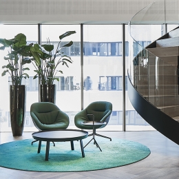 iQ Protect glass partitions with chairs and staircase