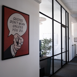 Route 66 glass partition with industrial look and feel