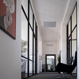 Route 66 glass partition with industrial look and feel