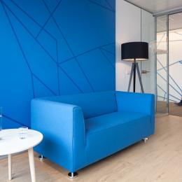 Glass wall systems ans a full glass tampered glass door. 
