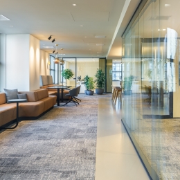 Full glass partition with black details