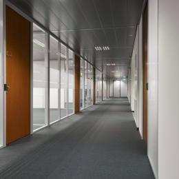 Corridor with partition walls and HPL-doors