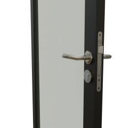 KDEC  aluminum framed  door with single glass and single seals.