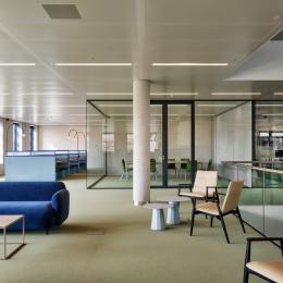 Single glass office partition with framed door