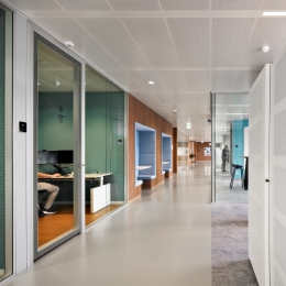 Double walled glass partition with flush door