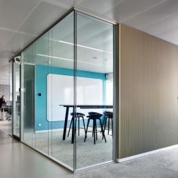 Glass office with double glass partition an full flush door