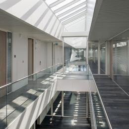 Glass office walls on the first floor