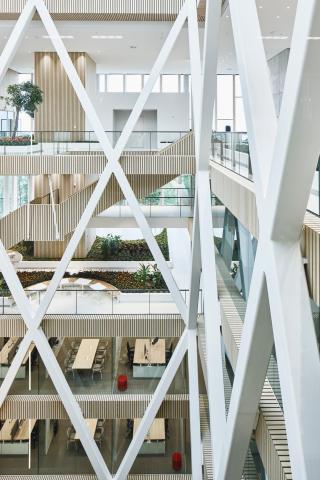 Atrium with QbiQ Safety Glass partition on the bottom two floors