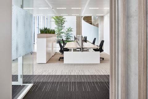 Glass corner with a single and double glass wall.