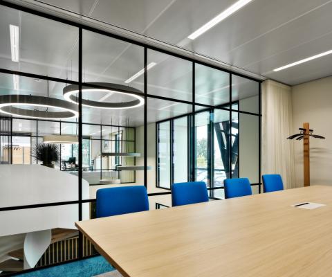 Safety glass in the meeting room this prevents people from falling down through the glass