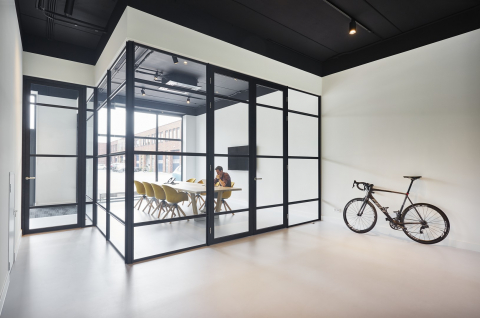 Industrial look glass wall