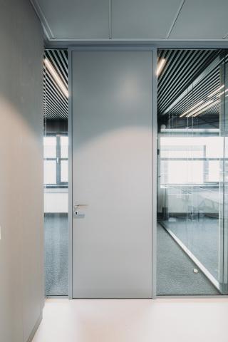 HPL door in aluminum door frame