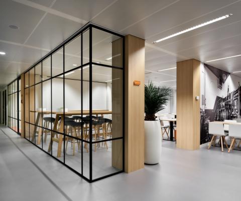 Gorgeous industrial glass partition at Van der Sluis in Genemuiden