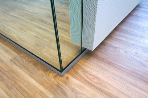 iQ Mute Acoustic panel mounted on glass.