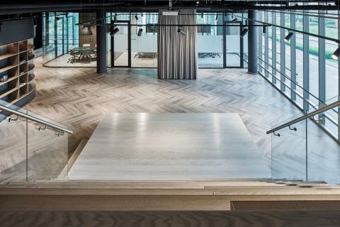 Presentation area with staircase grandstand at BDO in The Hague