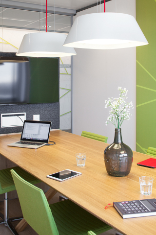 Conference room with single glass partition wall